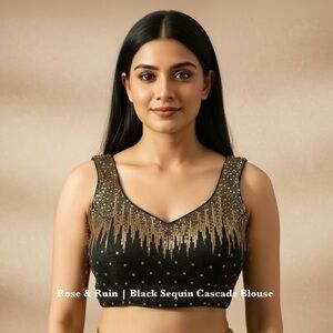 Black Sequin Cascade Blouse
